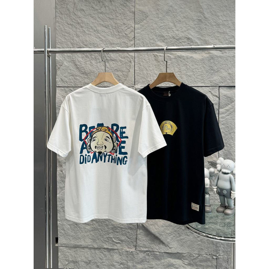 EVISU/God of Fortune/2026 คลาสสิกรอบคอแขนสั้นเสื้อยืดผู้ชายผู้หญิงสไตล์ใหม่หลวมฤดูใบไม้ผลิฤดูใบไม้ร่