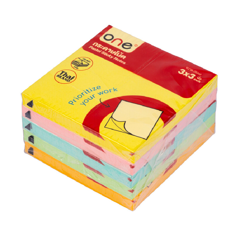 ONE กระดาษโน้ต รุ่น O7676P-A คละสี พาสเทล ขนาด 3x3 นิ้ว (แพ็ค 5 เล่ม)