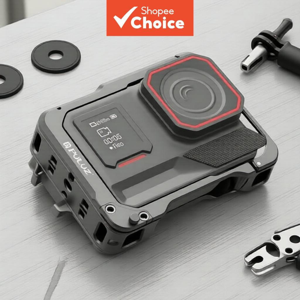 สําหรับ Insta360 Ace Pro 2 สําหรับ PULUZ อลูมิเนียมป้องกันกรง Rig Dual รองเท้าเย็นกรอบเงิน
