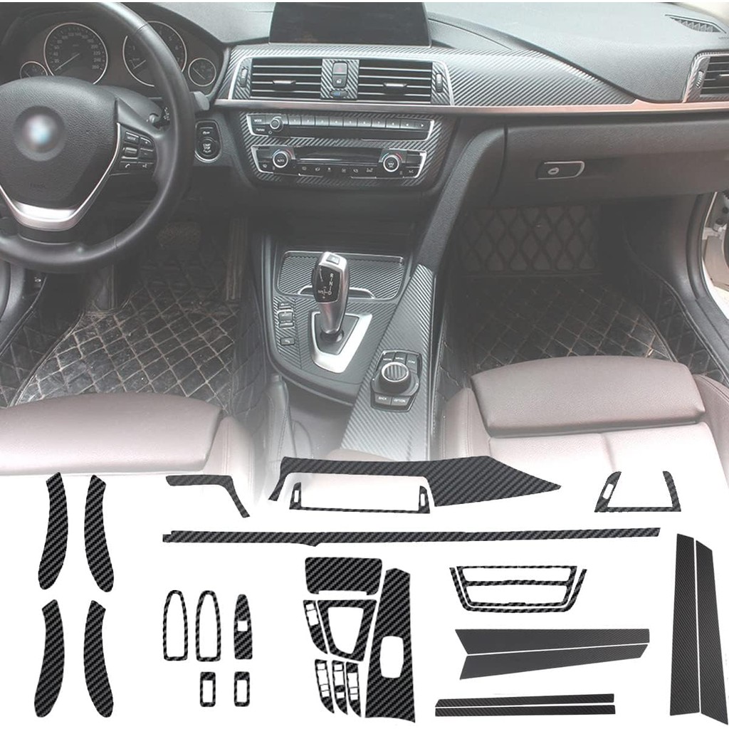 Aohua คอนโซลกลางแดชบอร์ดไวนิลห่อฝาครอบ Matte สีดําคาร์บอนไฟเบอร์ภายใน Pre-Cut คอนโซลแผงป้องกันสติกเก