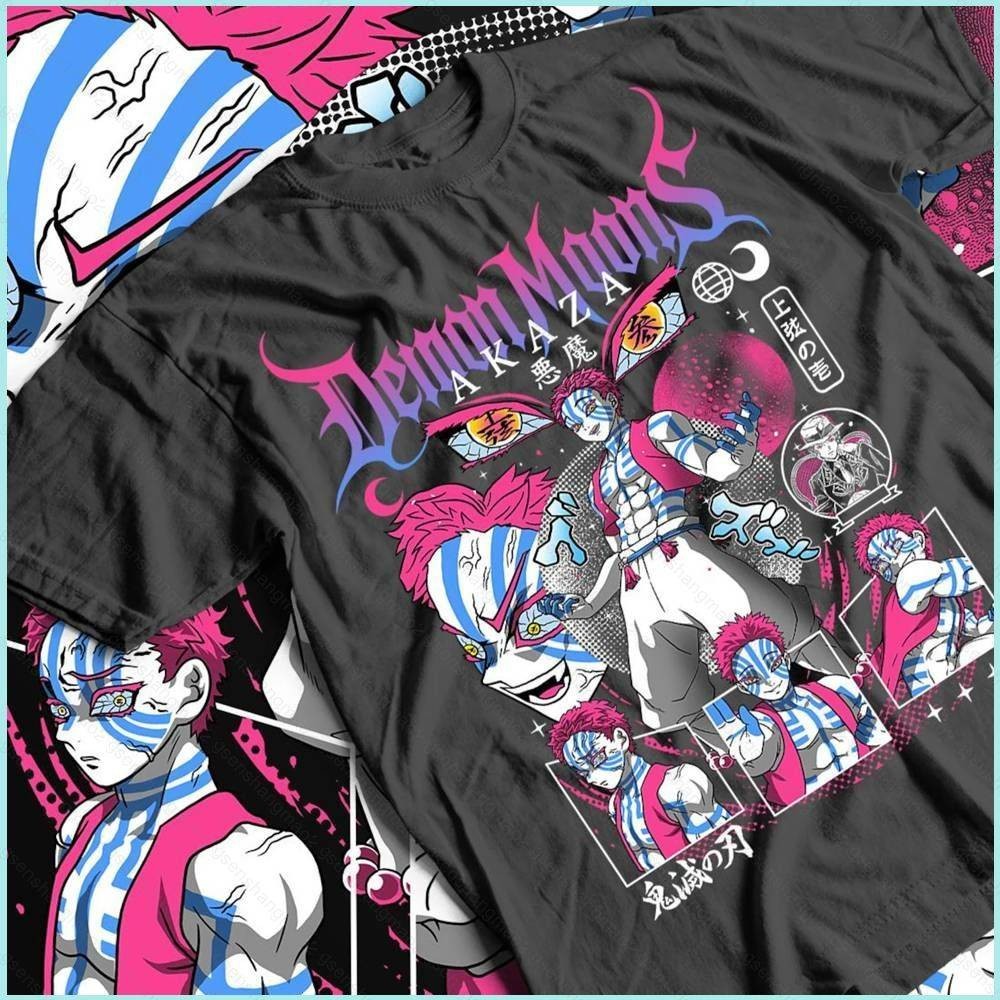 เสื้อยืดผ้าฝ้าย Demon Slayer Akaza แขนสั้น
