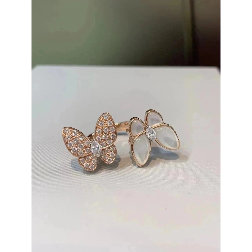 แหวนทอง 18K Full Diamond Double Butterfly สำหรับผู้หญิง L36Q