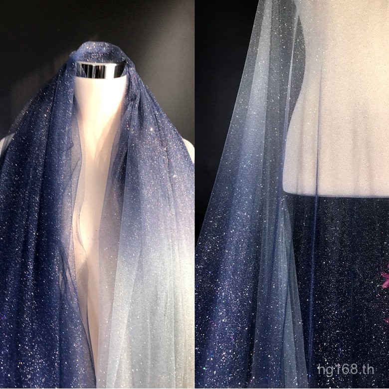 ผ้ากอซโปร่งใสสุด Starry Sky Star Moon Dress ผ้าเงาไล่ระดับสีสีม่วงสีฟ้าเข้ารหัส Gilding Organ Design