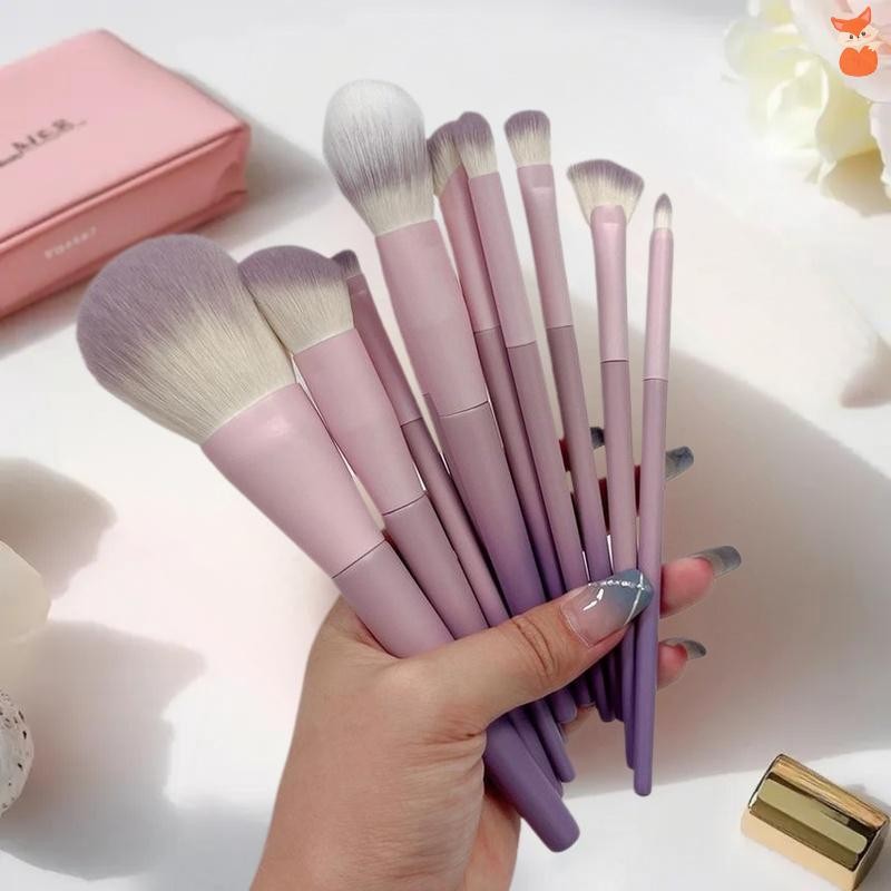 [AD] ชุดแปรงแต่งหน้าสีม่วง 10 ชิ้น, แปรงแป้งฝุ่น, แปรงอายแชโดว์, ชุดเครื่องมือความงามครบชุดแปรงคอนซี