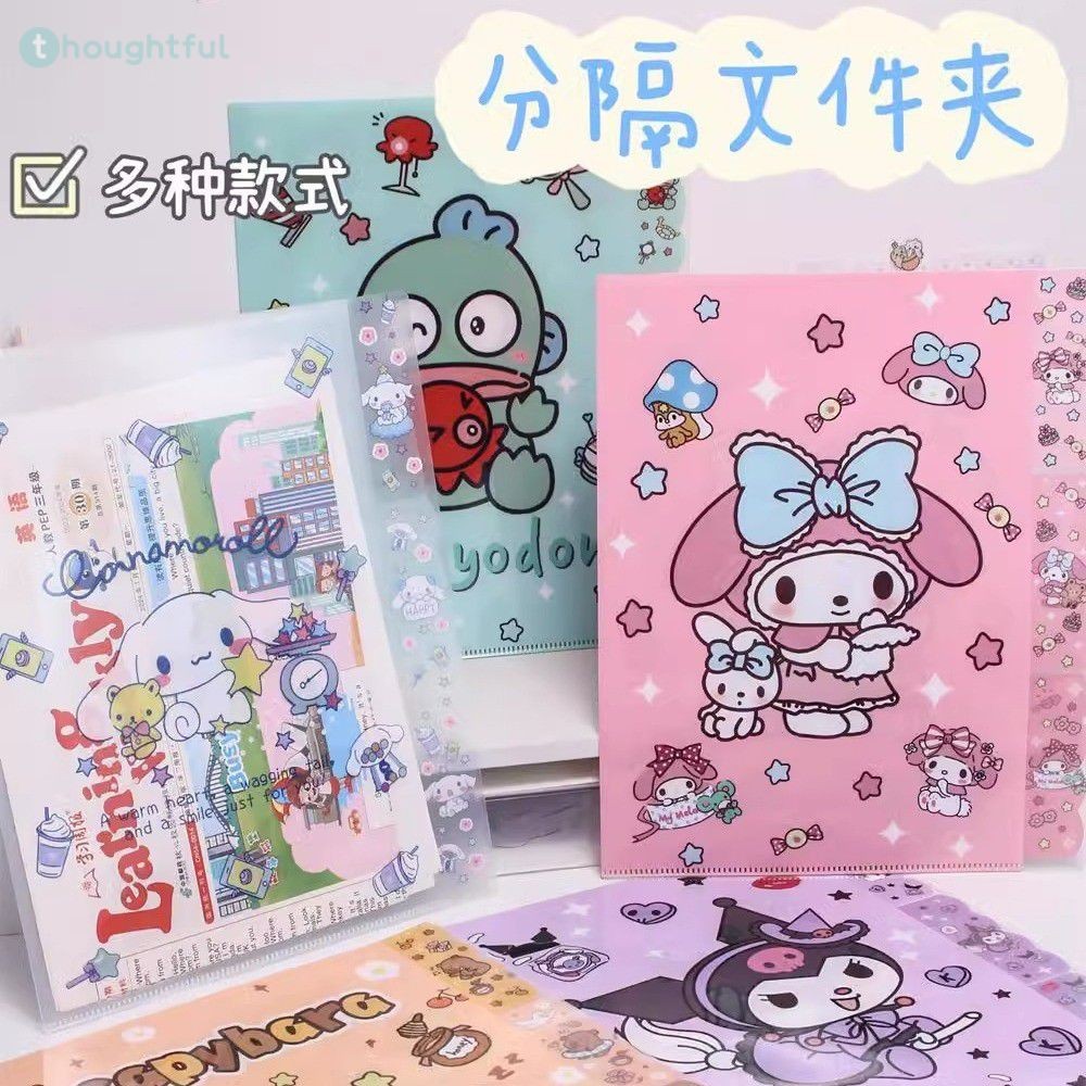 Sanrio กระเป๋าเก็บกระดาษข้อสอบนักเรียน 3 ชั้น แฟ้มเอกสารหลายชั้น สมุดเก็บกระดาษแยกประเภท TH