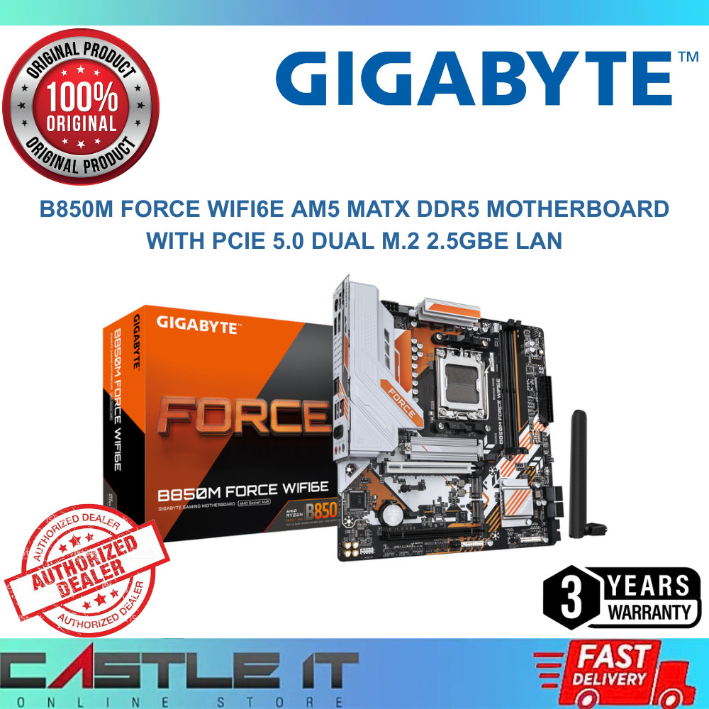 Gigabyte B850M Force WiFi6E AM5 mATX DDR5 เมนบอร์ด PCIe 5.0 Dual M.2 2.5GbE LAN