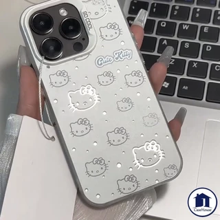 เคส IMD ชุบลายแมวคิตตี้สุดแฟชั่นเรียบง่ายเข้ากันได้กับ iPhone 11 17 14 16 15 13 12 Pro Max XR 16 7 8 Plus SE XS X