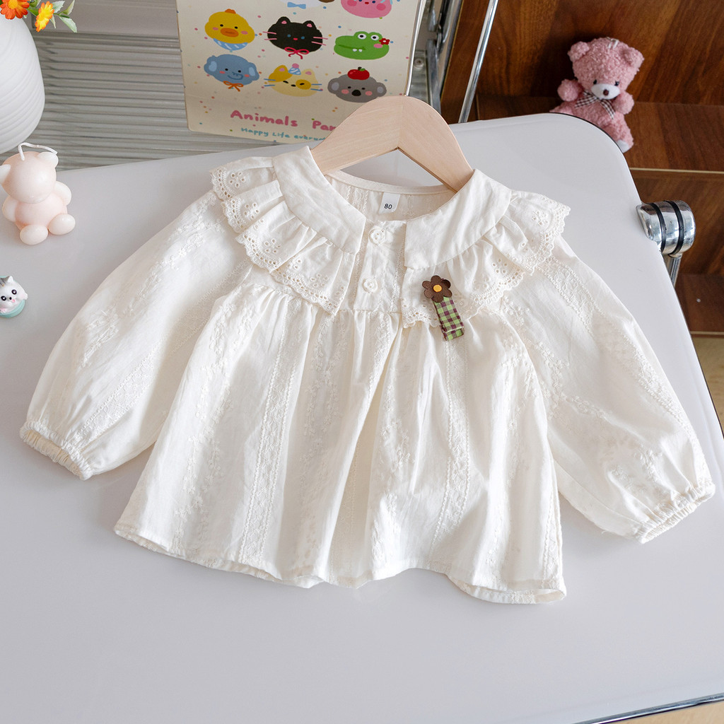 เสื้อเชิ้ตแขนยาวสีขาวสำหรับเด็กผู้หญิง ออกแบบใหม่ เหมาะสำหรับฤดูใบไม้ร่วง