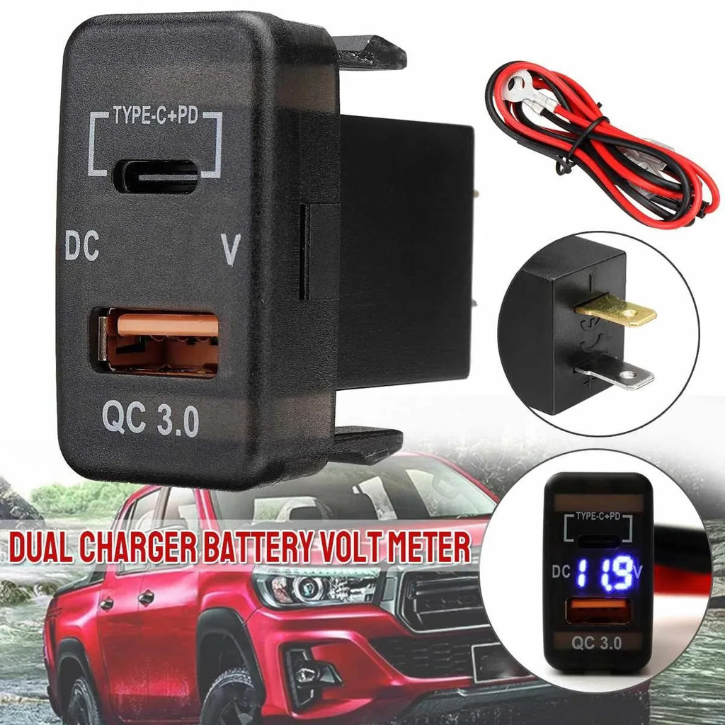 รถ Type-C + PD QC3.0 Charger Dual USB อะแดปเตอร์แดชบอร์ดซ็อกเก็ตโวลต์มิเตอร์สําหรับ Landcruiser Prad