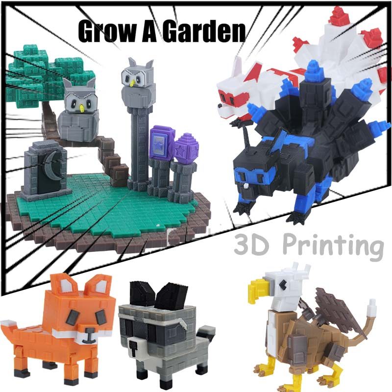 Roblox Grow A Garden Action Figure 3D Corrupted Kitsune Raccoon Lunar Glow Event Decor Model