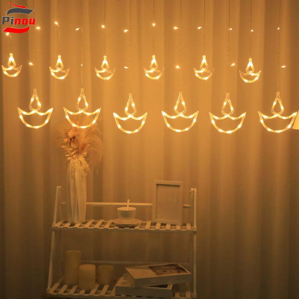 PINOU Diwali Light, Happy Diwali Brilliant Night Curtain Light, Diwali ตกแต่งปลั๊ก USB รูปหัวใจไฟสตร