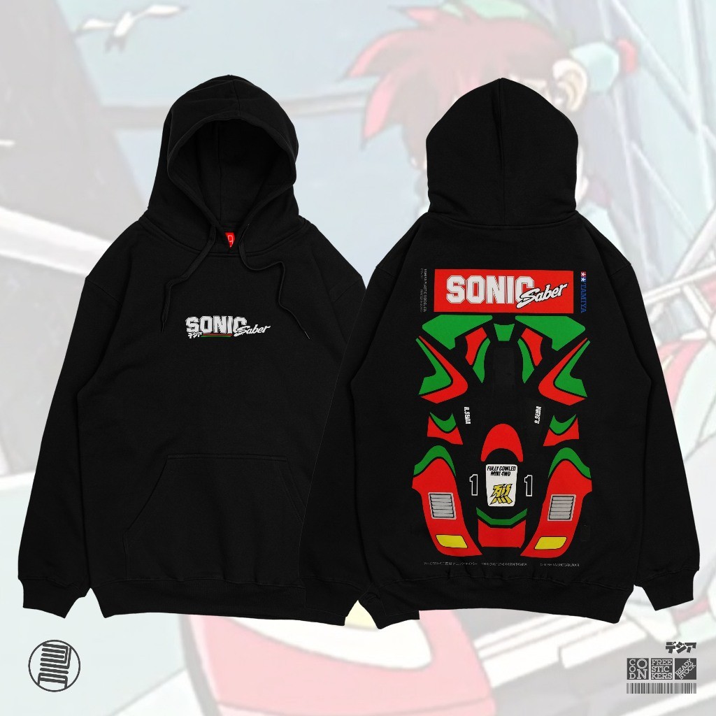 【ผ้าฝ้าย Hoodie】 Hoodie Sonic Saber Tamiya Lets และ Go Mini 4wd Old School การ์ตูน  M-3XL