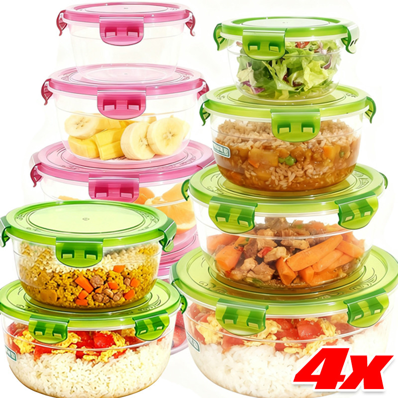 4 ชิ้น/เซ็ตครัวปิดผนึกกล่องเก็บของสด-S/M/L/XLภาชนะเก็บอาหารวางซ้อนกันได้พร้อมฝาปิด