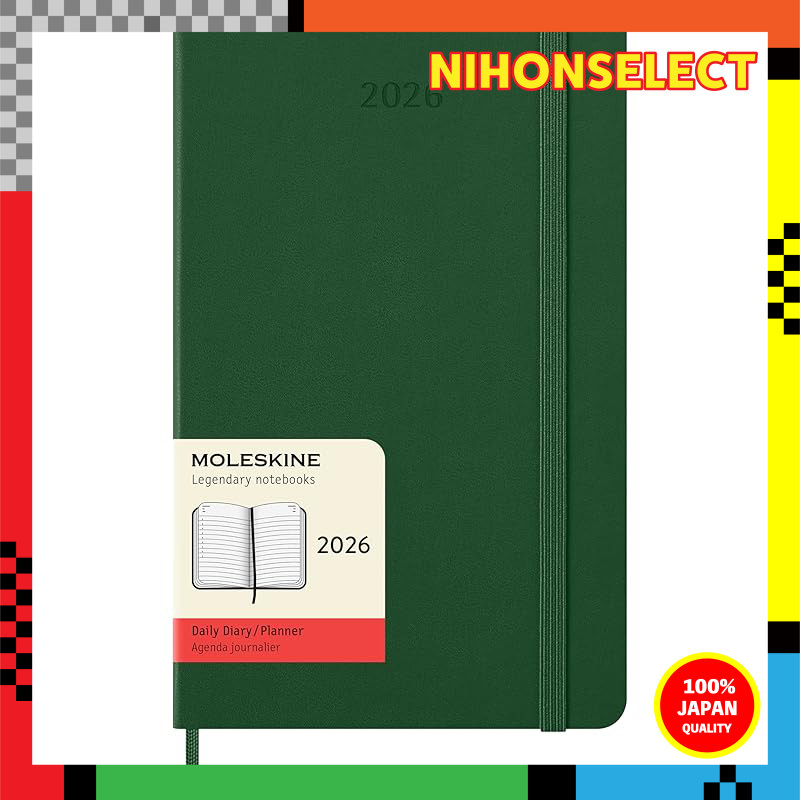 Moleskine Diary 2026 January Start 12-Month Daily Diary Large Size (13cm x 21cm) Hardcover Myrtle Gr