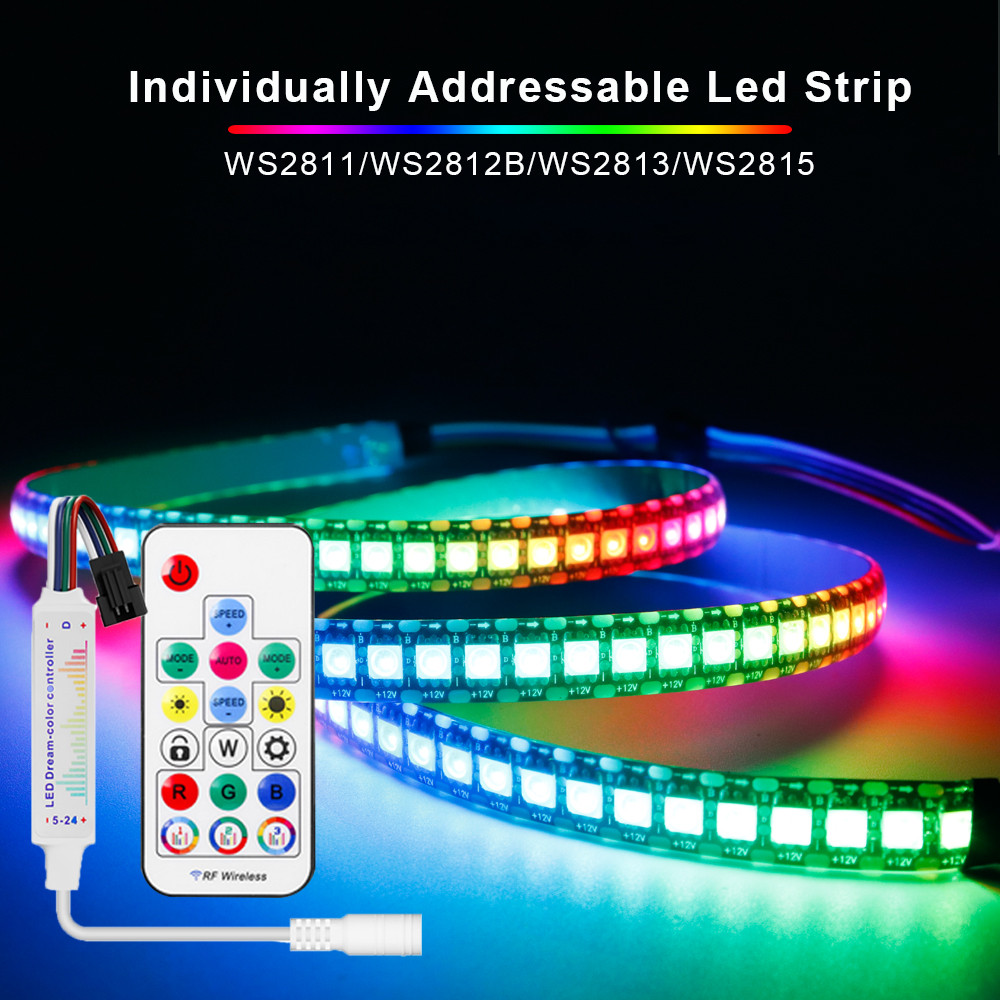 WS2812B WS2811 WS2815 RGBIC LED Strip Kits With Music DC Remote 5050 RGBIC Individually Addressable 