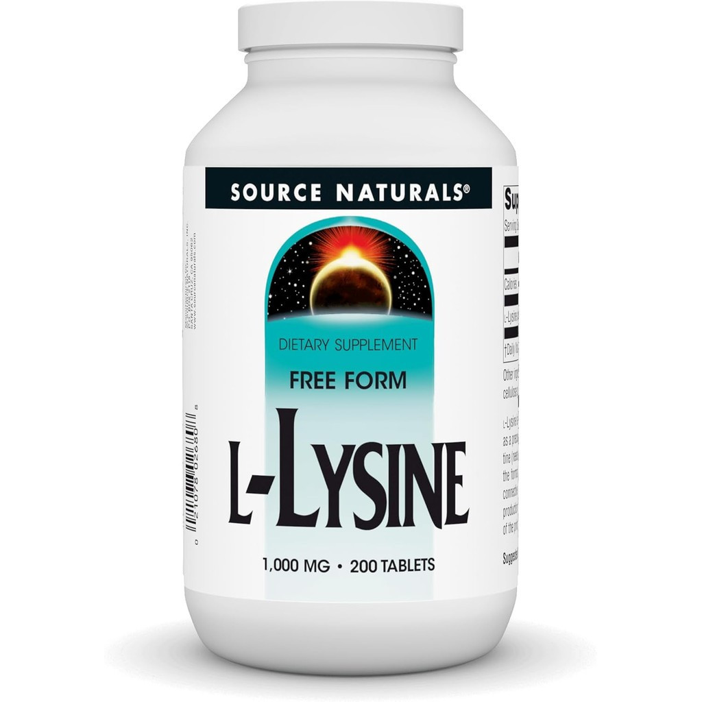 Source Naturals L-Lysine Free Form 1000 มก. - อาหารเสริมกรดอะมิโนรองรับการก่อตัวและคอลลาเจน - 200 เม