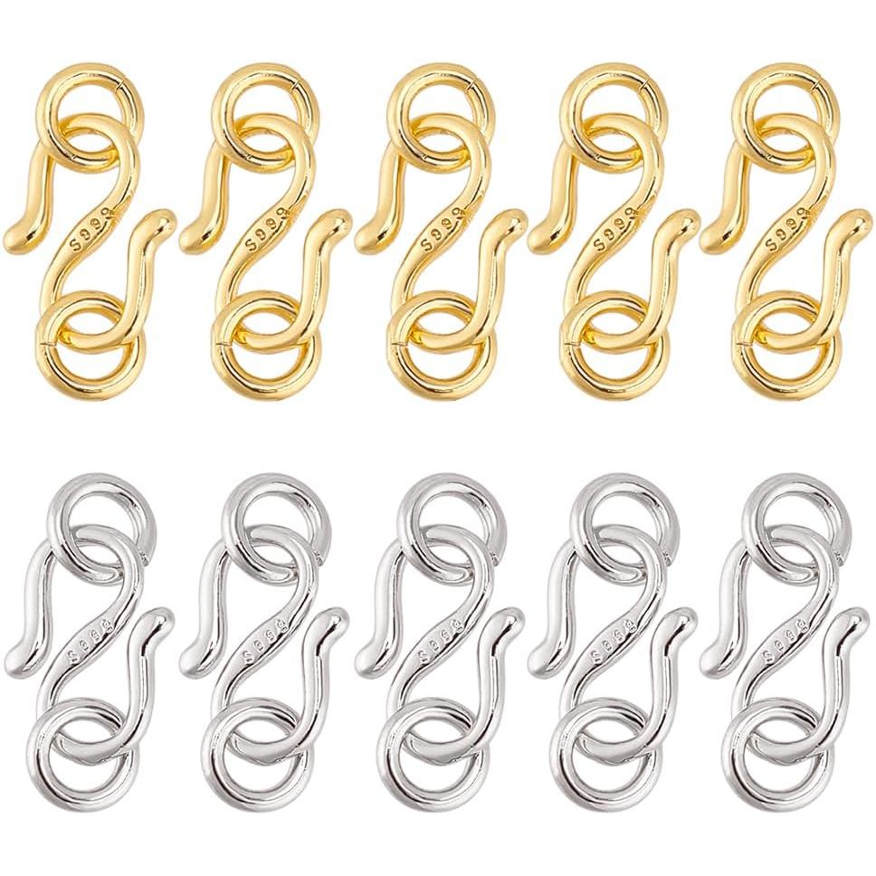 PH PandaHall 999 เงินสเตอร์ลิง S Hook Clasp 10pcs S Hook Eye Clasp เครื่องประดับ Connector Clasp พร้