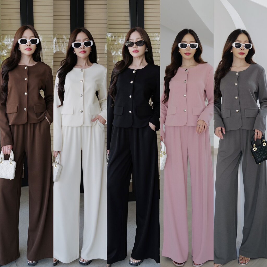 #9769 HILOOK ชุดเชต เสื้อสูท+กางเกงกระบอบ ตัวนี้ใช้ผ้าเกาหลีแท้ ทรงเกาหลี เนื้อผ้าหนาระดับหนึ่งมีชับ