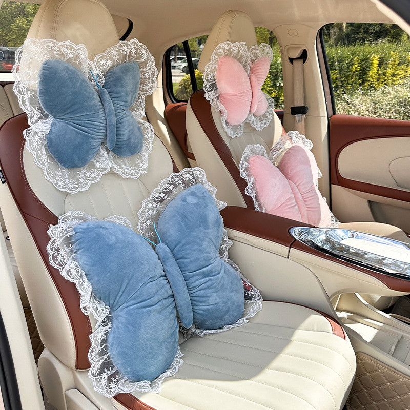 Creative Bowknot Automotive Headrest Lumbar Support Pillow Set Car Neck Pillow Plush Automotive Lumb