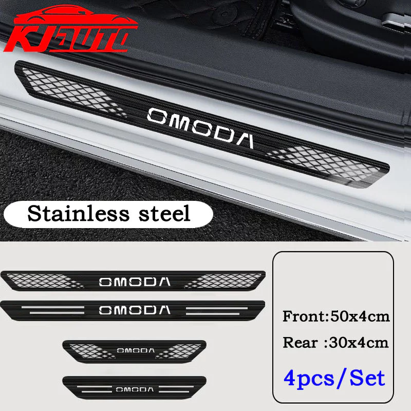 4pcs Omoda ซีลรถสแตนเลสเกณฑ์แถบโลหะยินดีต้อนรับเหยียบตกแต่ง Auto จัดแต่งทรงผมสติกเกอร์สําหรับ Omoda 5 C5 EV E5 S5 C9 อุปกรณ์เสริม