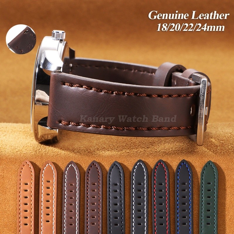 Universal Quick Release สายนาฬิกาหนังแท้ Cowhide Stitching 18/20/22/24 มม. สําหรับผู้หญิงผู้ชาย ธุรกิจ/กีฬา