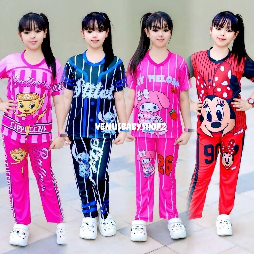 [PKS] ชุดเซ็ทเด็กเสื้อแขนสั้นคอวี + กางเกงขายาวผ้าไมโครพีเมียมสำหรับน้องๆ 1-12 ปีมีไซส์ s m l XL 2xl