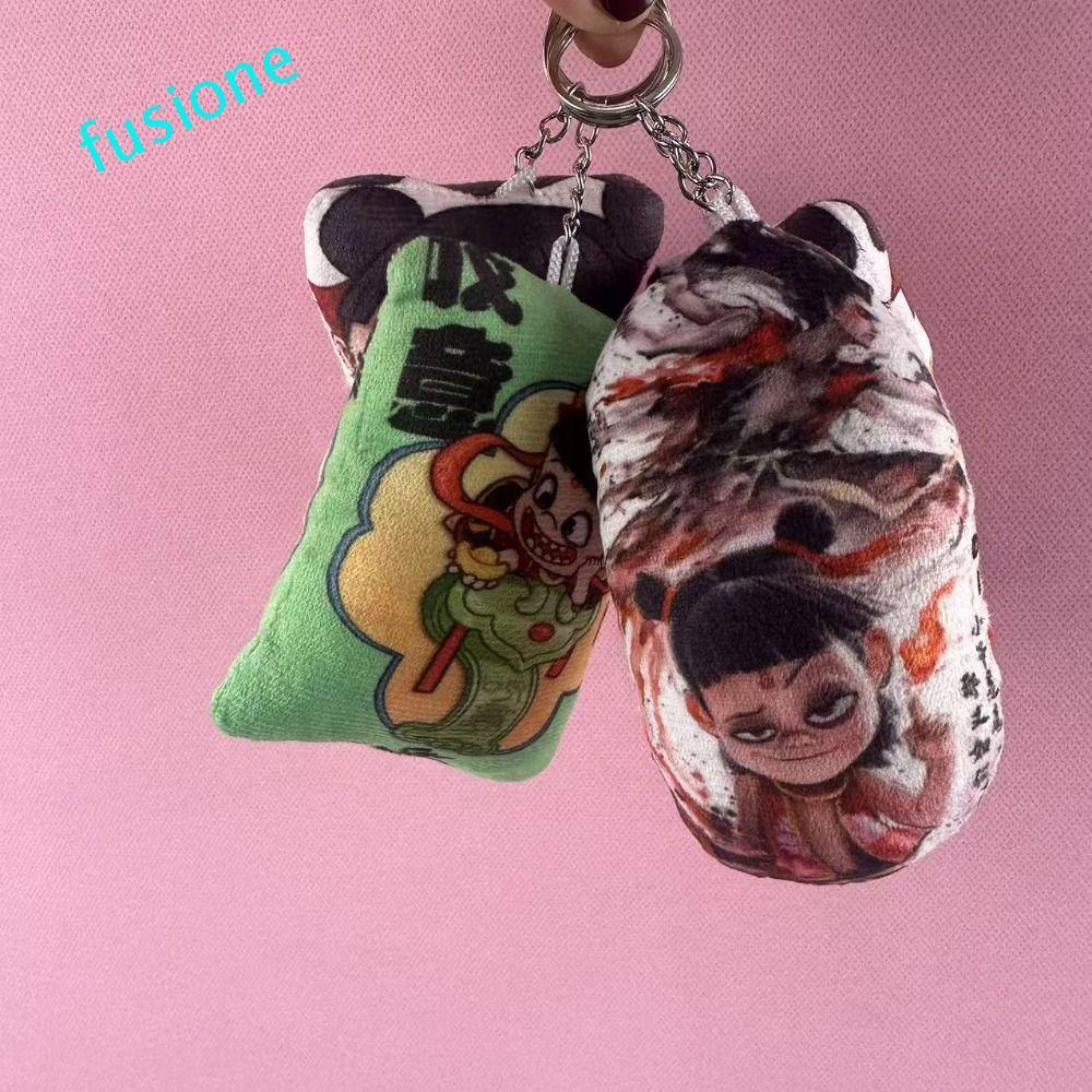 FUSIONEDGE Nezha 2 Plush Key แหวน,อะนิเมะภาพยนตร์กระเป๋า Charm Nezha 2 ตัวเลขพวงกุญแจ, จีนโบราณตํานา