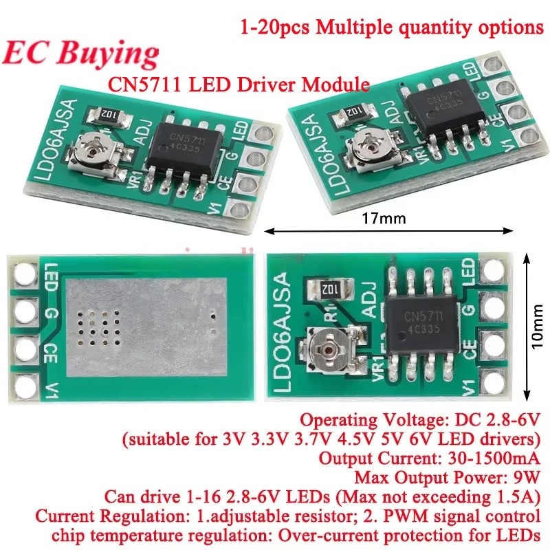 1-20 ชิ้น CN5711 30-1500MA ปรับคงที่ LED Driver DC 3.3 โวลต์ 3.7 โวลต์ 4.2 โวลต์ 5 โวลต์ PWM ควบคุมโ