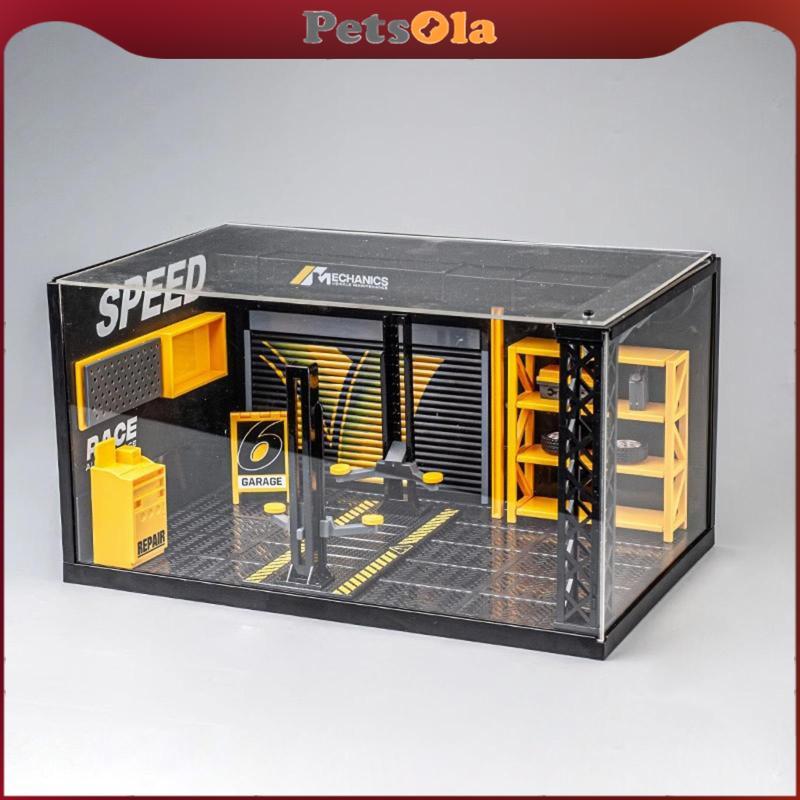 [สัตว์เลี้ยง] 1/24 Diorama Car Garage Repair Shop Model, Decorative Diorama Car Showcase, Garage Sce