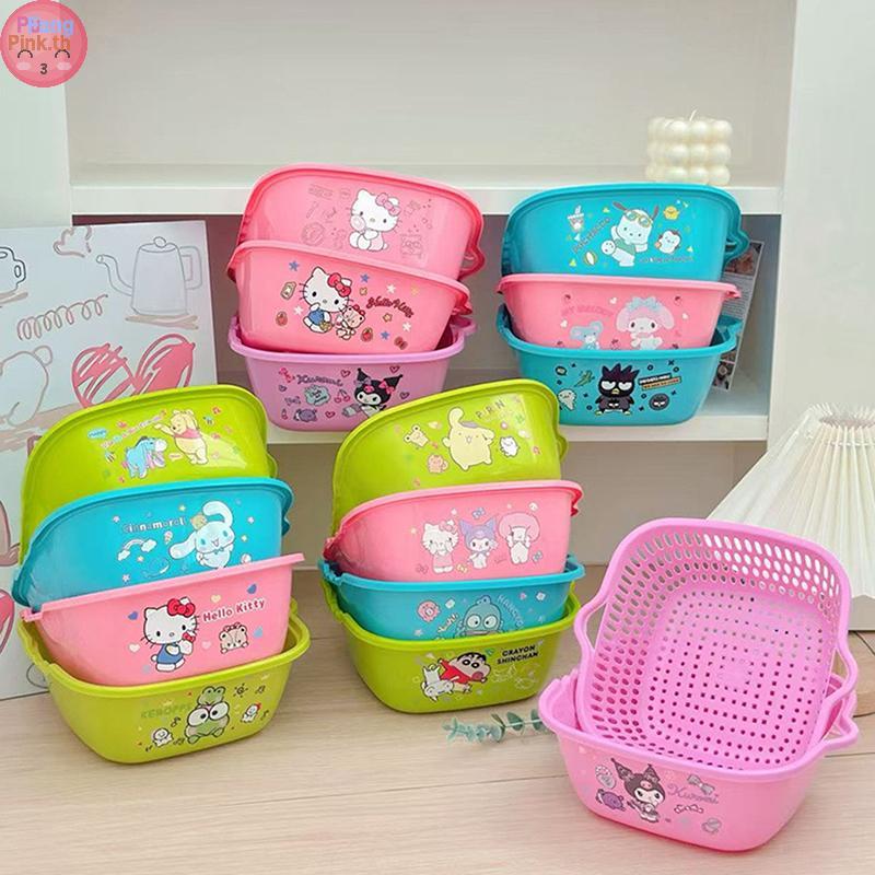 PUINKK Sanrio ห้องครัว Double-Layer การ์ตูนท่อระบายน้ําตะกร้าผลไม้พลาสติกจานผลไม้ผักตะกร้าซักผ้าในครัวเรือน TH