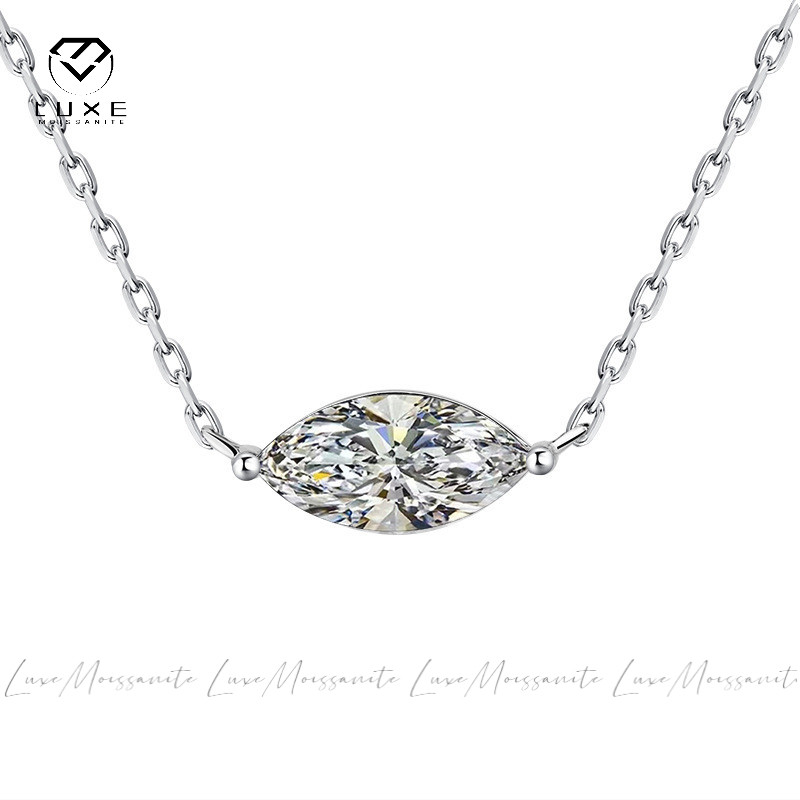 จริง Moissanite 1CT 2CT คลาสสิก Marquise ตัดสีขาว D Collarbone สร้อยคอ S925 เงินสเตอร์ลิง P5958 การร