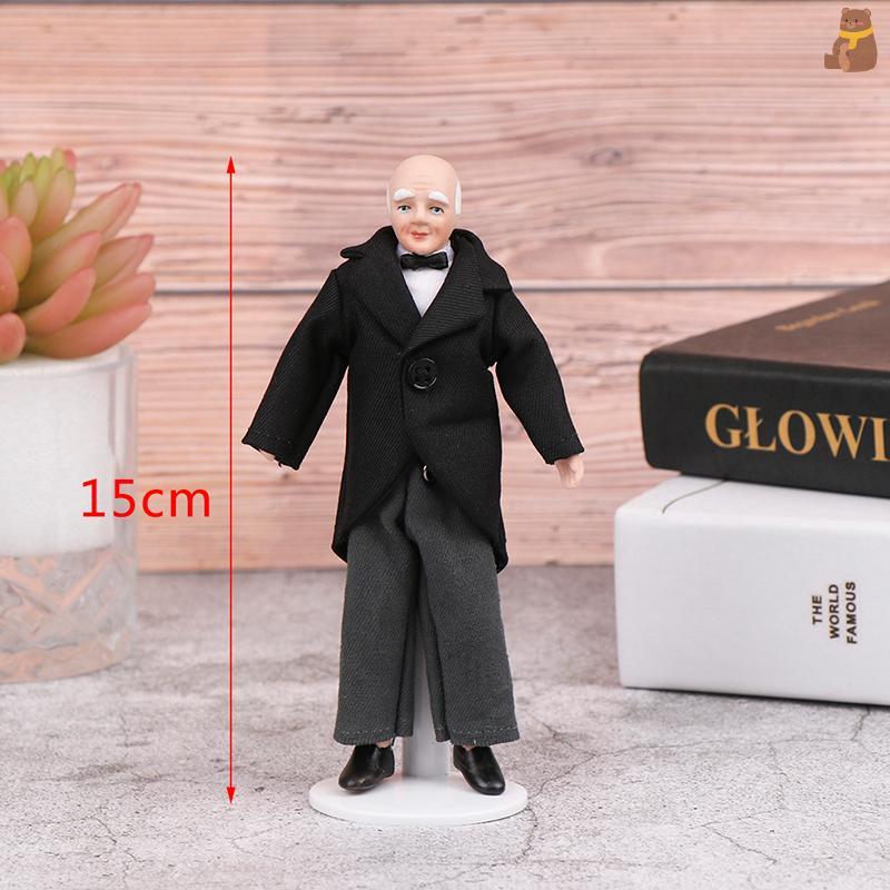 [TA] 1:12 Dollhouse Miniature Porcelain Doll Model Old Man Servant Butler Doll Toy TH