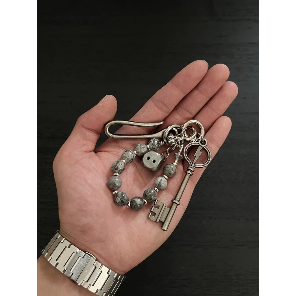 Creative Map Stone Hand-Made Beaded Key Chain Retro Fashion cleanfit Design Feeling Wear Single Product thumbnail 4