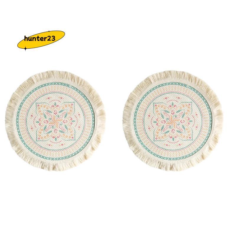 2 ชิ้นพิมพ์ Place Mat Bohemian พู่พิมพ์ Coaster สําหรับฉนวนกันความร้อนบ้านวงกลมรูปร่างโต๊ะอาหารค่ํา 