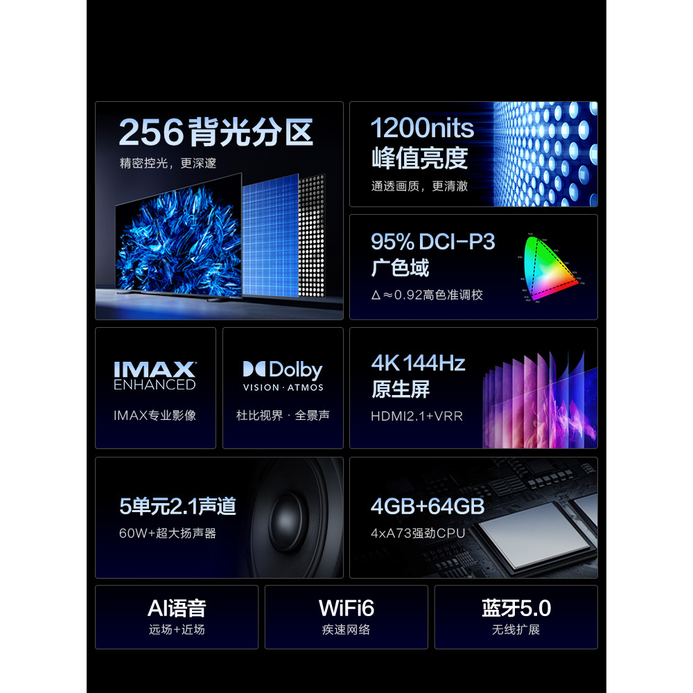 Vidda X85 Pro 85 นิ้ว Haixin 256 พาร์ติชั่น 4K 144Hz High-Brush หน้าจอ LCD TV 100