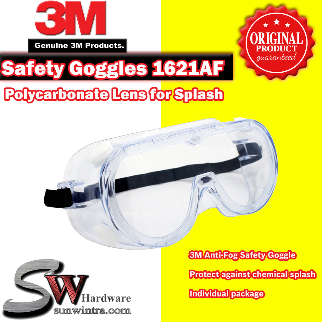 แว่นตานิรภัย 3M เลนส์โพลีคาร์บอเนต 1621AF สําหรับ Splash