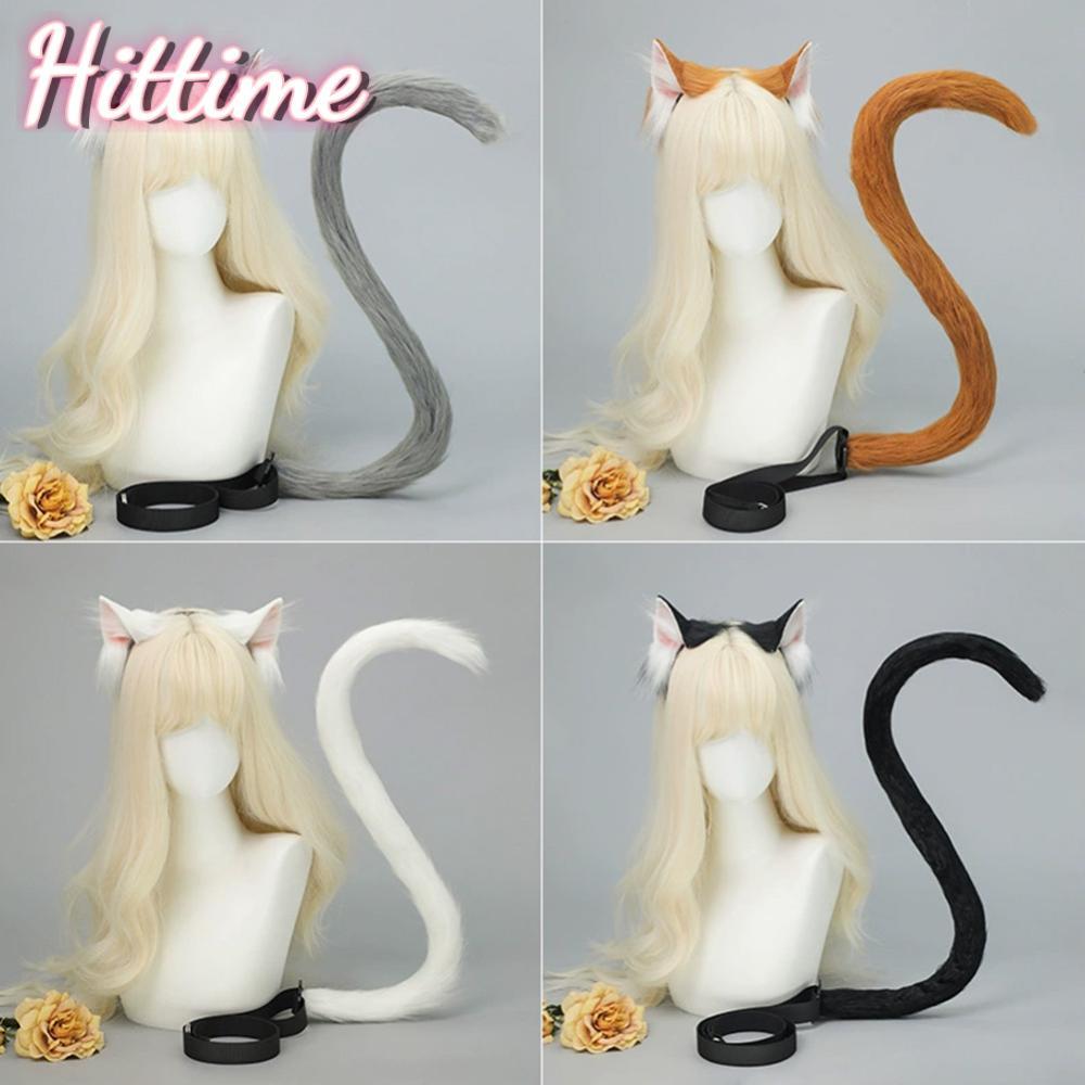 HITTIME Handcrafted Furry จําลองหูแมวแถบคาดศีรษะและหางชุดอุปกรณ์เสริม Lolita คอสเพลย์ Props สําหรับ 