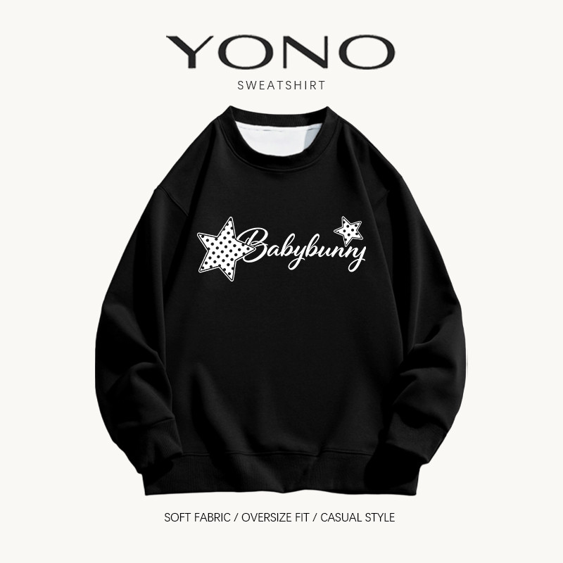 (พร้อมส่ง24ชม.) เสื้อสเวตเตอร์คอกลม sweatshirt oversize สีดำ ลายดาวกับตัวอักษร ฟีลสตรีทหวานเท่ ทรงหลวมใส่สบาย