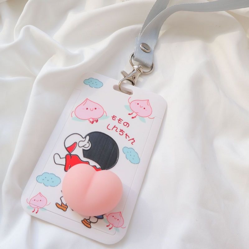 การ์ตูนการ์ตูน Q-Bomb Peach Decompression Pinch Card Holder Canteen Meal Card Bus Card Subway Work S