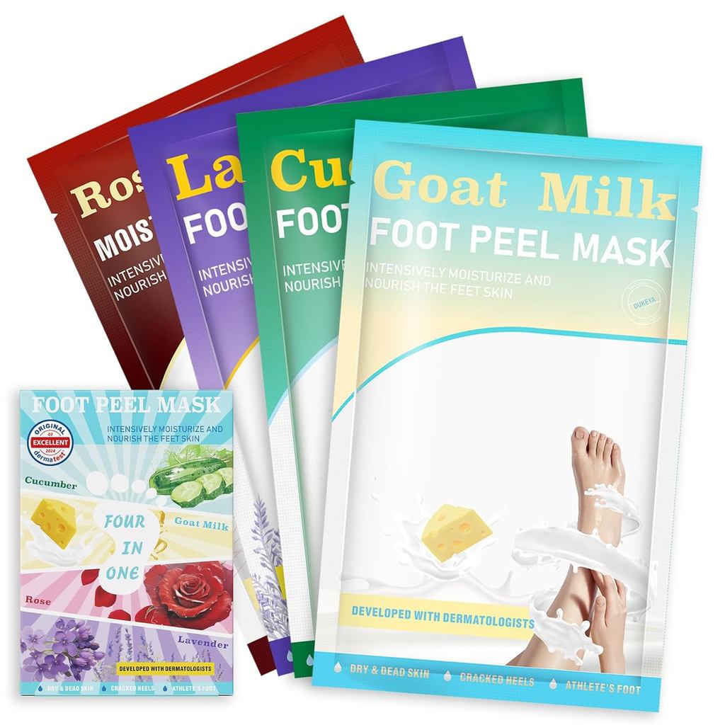 OUKEYA 4 in 1 Foot Peeling Mask : Peeling Foot Mask Dermatrological Tested Repair Heels & Removal Dr