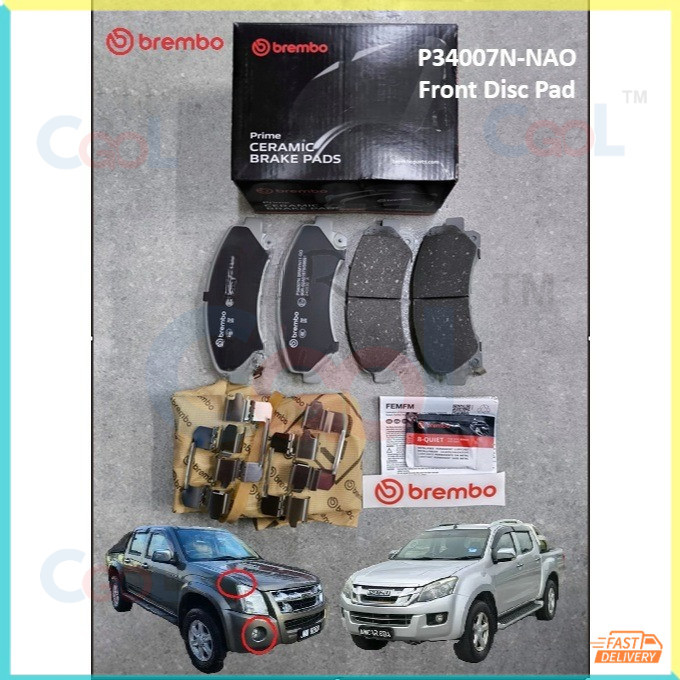 Brembo P34007N NAO ผ้าดิสเบรคหน้า Isuzu Dmax D-MAX 08-17 Vcross RT50 RT85 Chevrolet Colorado