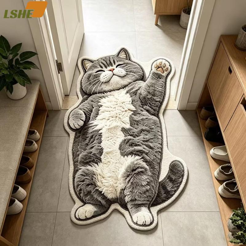 [LSHE] Soft Cat Design Plush Area Rug Fuzzy Non-Slip Washable Floor Mat for ห้องนอนข้างเตียงห้องนั่ง