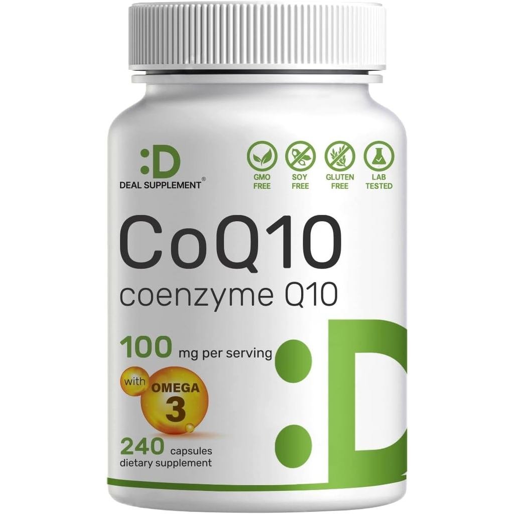 DEAL อาหารเสริม Coenzyme Q10 100mg มี Omega 3 100mg, 240 แคปซูล |สูตร Bio-Usable Coenzyme Q10 |ไม่ใช