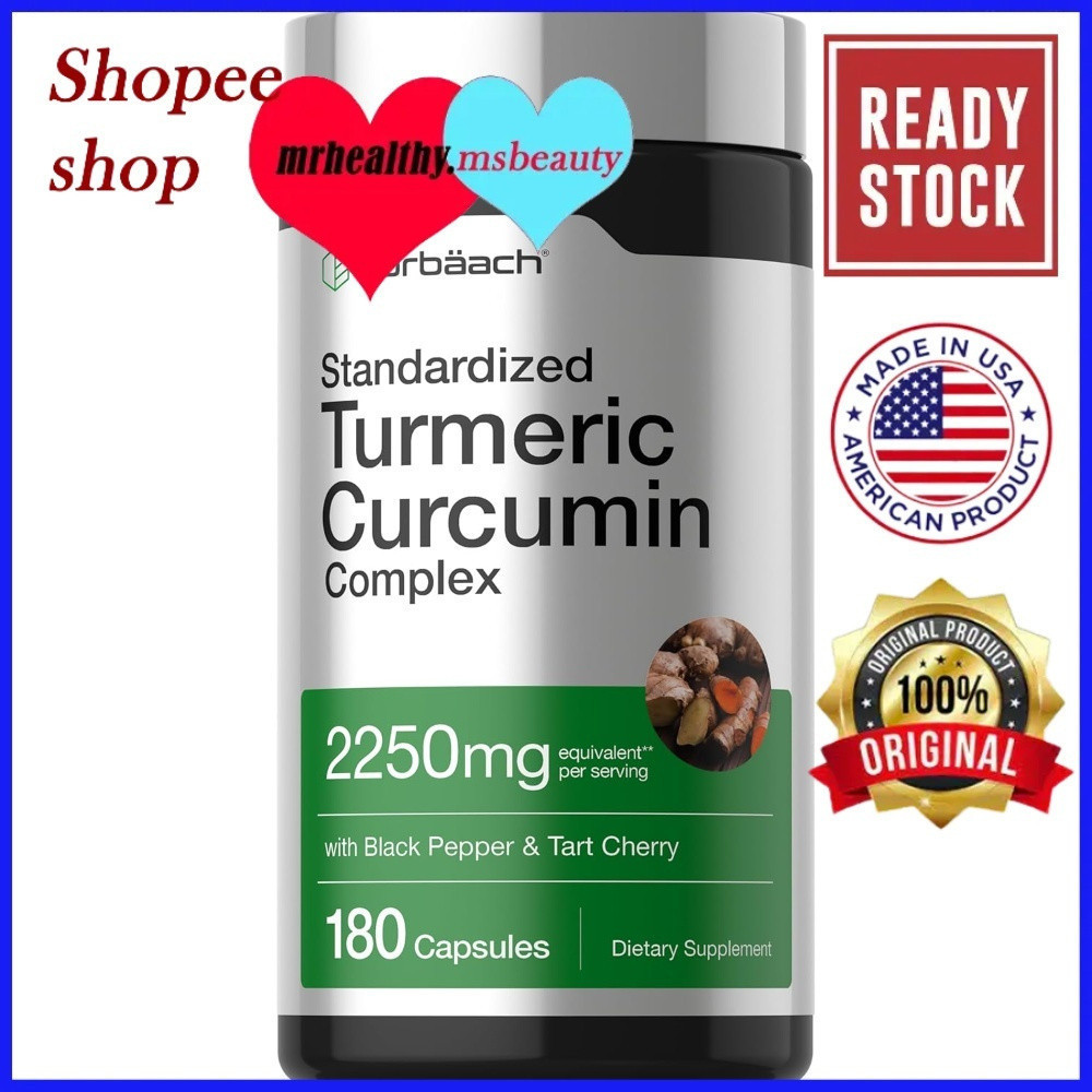 Horbaach Turmeric Curcumin 10 Capsules Supplement with Vitamin C, Olive Leaf, Black Pepper & Tart Ch