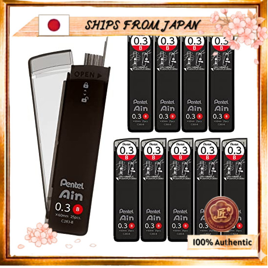 SHIPS FROM JAPAN Pentel Mechanical Pencil Leads, Pentel Ain, 0.3mm HB, 10-Pack, C283-HB