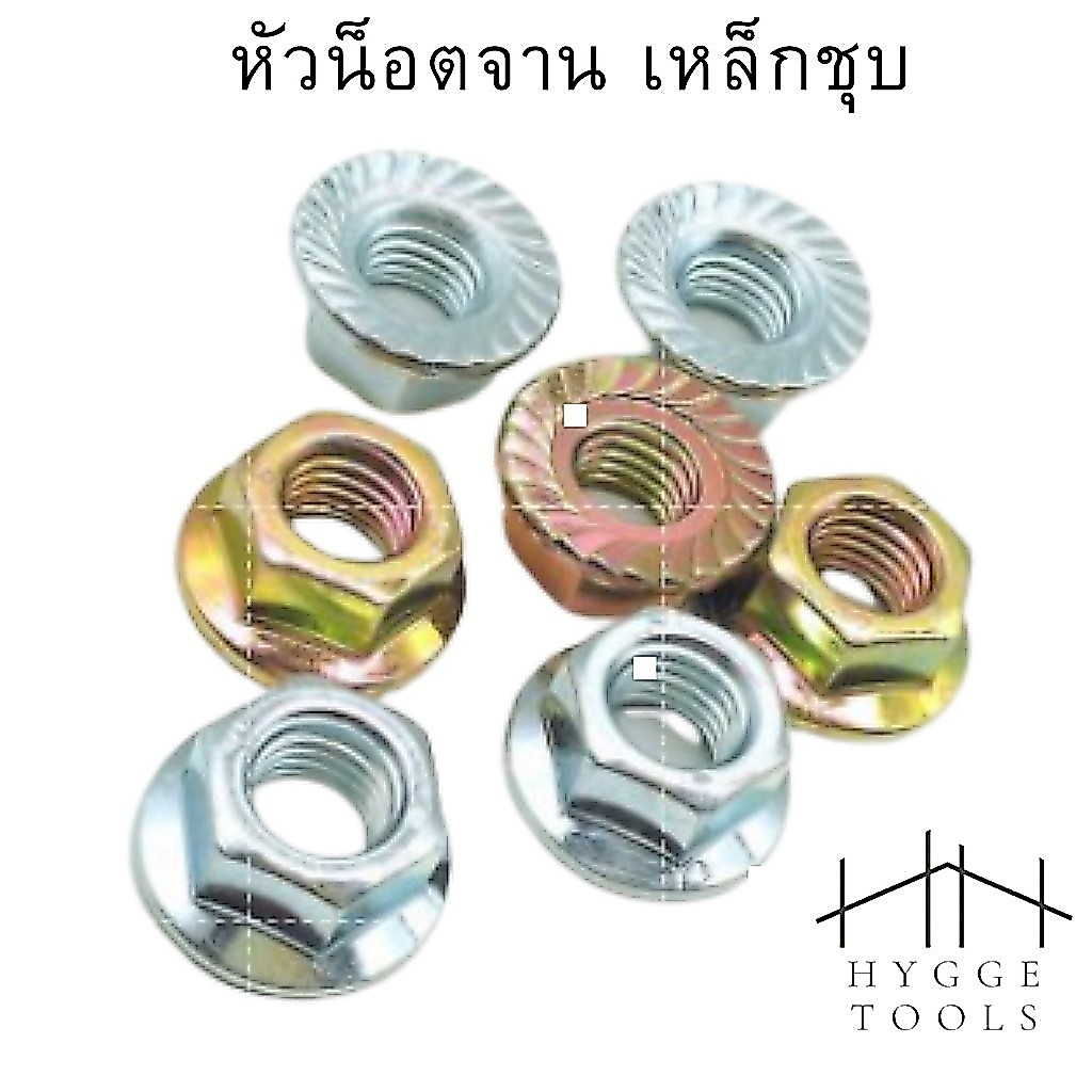 น็อตหัวจานแสตนเลส เหล็กชุบ น๊อตตัวเมียติดแหวนกันคลาย ซิงค์ขาว รุ้งทอง หัวน็อตติดแหวน M3 - M16