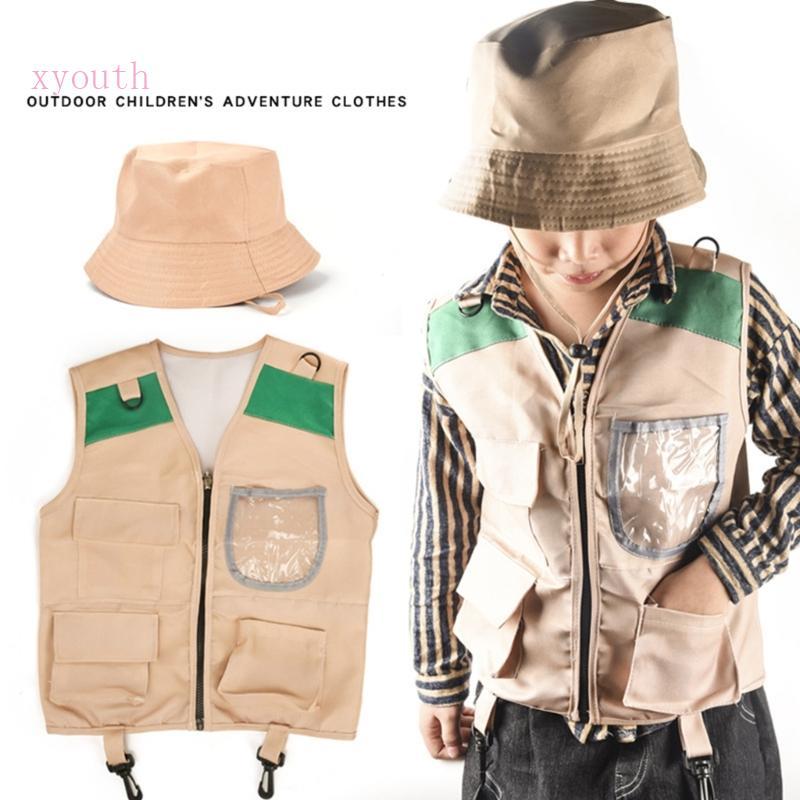XY เด็ก Safari เครื่องแต่งกาย STEM Outdoor Explorer Kit เสื้อกั๊กสินค้าพร้อมหมวกเด็กชุด Explorer ชุด