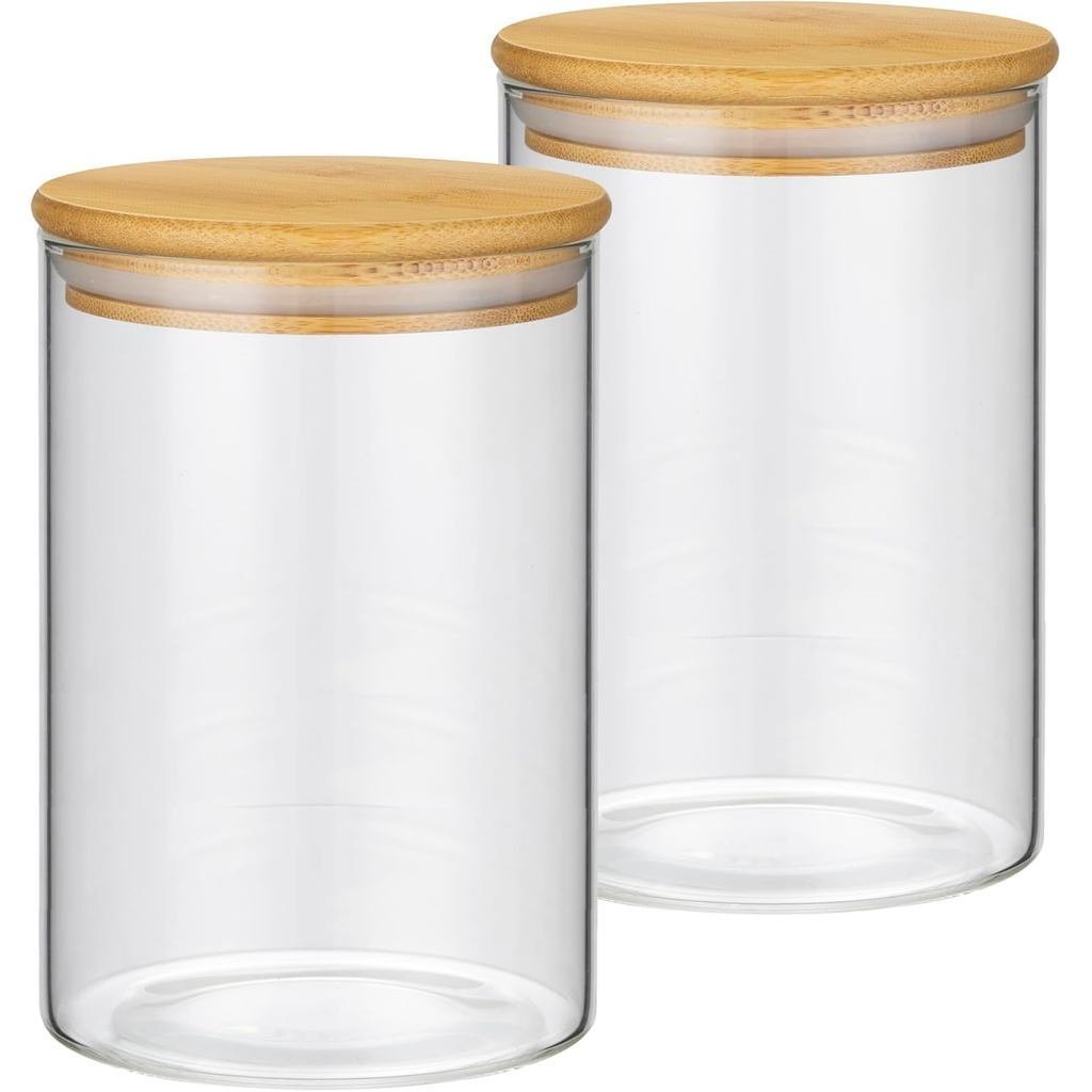 2PCSGlassStorageJarswithAirtightLids,32floz(950ml)น่ารักClearStoragecontainerพร้อมไม้ไผ่,GlassPantry