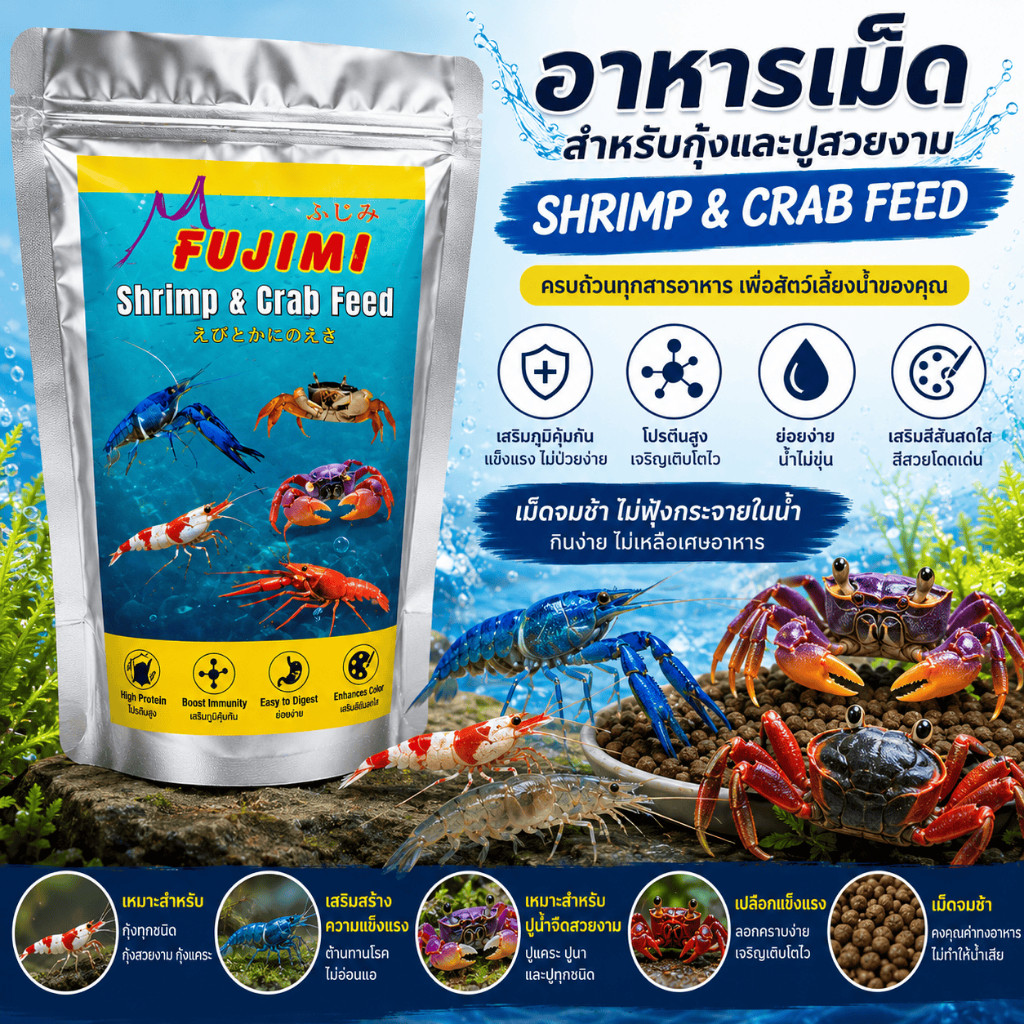 Fujimi อาหารกุ้งและปู สูตรแร่ธาตุสูง เสริมเปลือกแข็งแรง