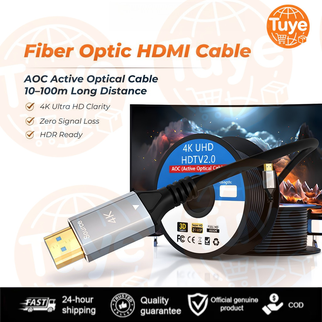 Tuye สายไฟเบอร์ออปติก Hdmi 4K10m หลอดวิศวกรรมทีวีคอมพิวเตอร์การเชื่อมต่อจอภาพการฉายภาพวิดีโอสาย HDMI